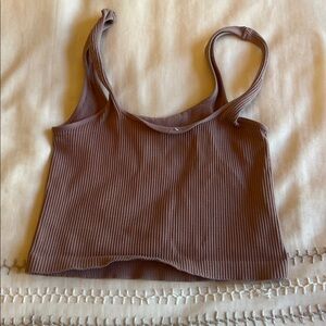 Brown Ribbed Crop Top
